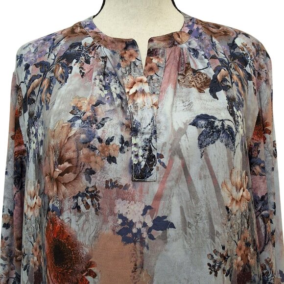 Feathers By‎ Tolani Watercolor Floral Blouse Blue Multi Women's S Artsy Cottage - Picture 4 of 10